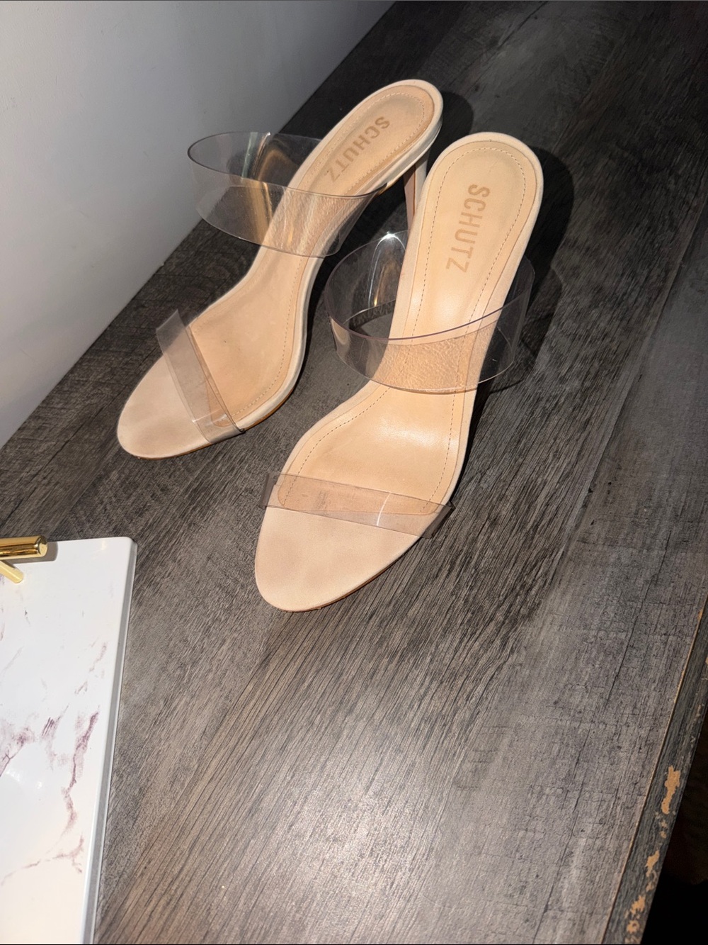 SCHUTZ Nude Cream Clear Strap Stiletto Mules - Picture 3 of 6